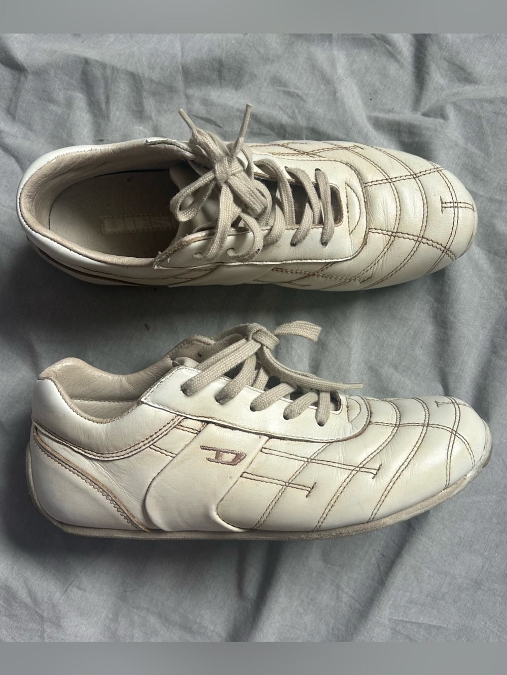 90s Diesel Davina Cream Quilted Leather Sneakers